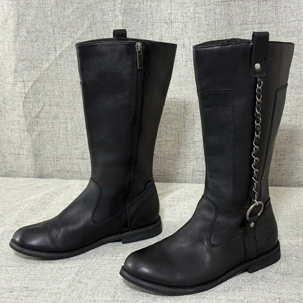 Harley Davidson Boot Women 7 Black Leather Cassidy Chain Buckle Motorcycle